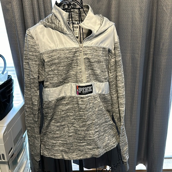 PINK Victoria's Secret Tops - PINK Victoria’s Secret Track Jacket Hoodie Pullover Quarter Zip​​